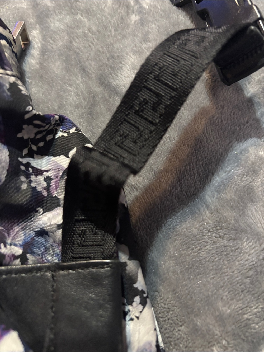 Versace Purple Floral  Backpack with Silver Medusa Accent - Picture 15 of 17